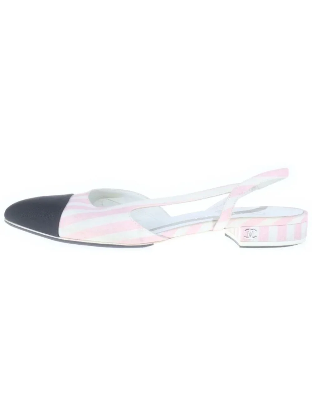 Chanel CC Logo Stripe Sandals Pink White Black